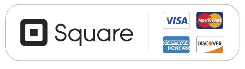 Major credit cards accepted with Square: Visa, Mastercard, American Express, Discover
